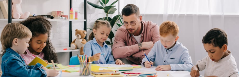 diverse group of kids in a daycare setting