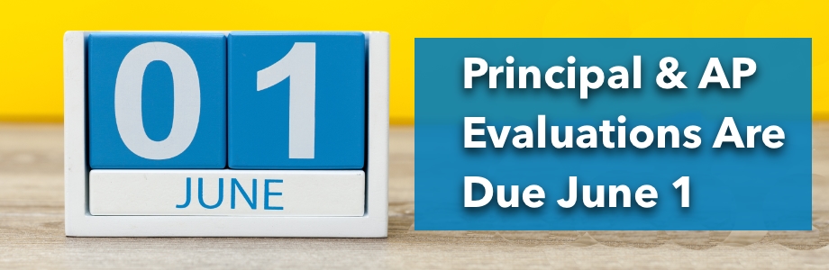 an image of a calendar with June 1 and the words Principal And Assistant Principal Evaluations Are Due June 1