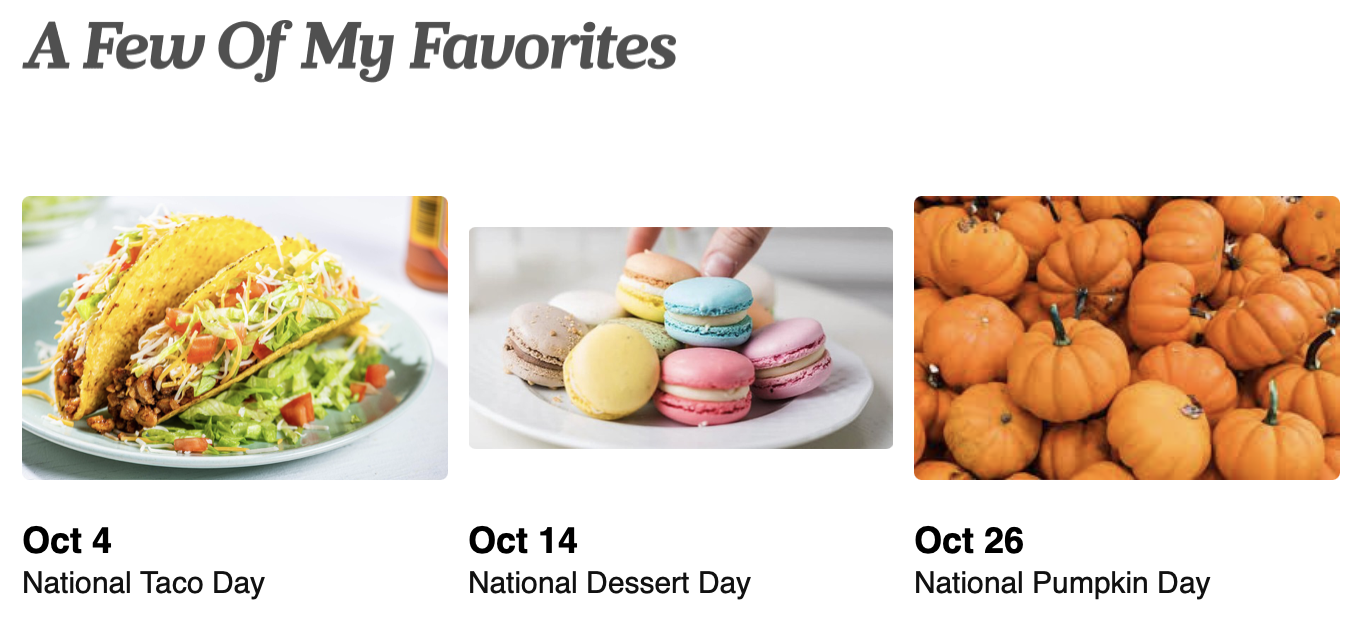 tacos, macarons, and pumpkins