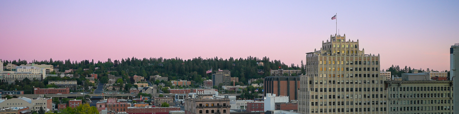 Spokane, WA skyline at dusk